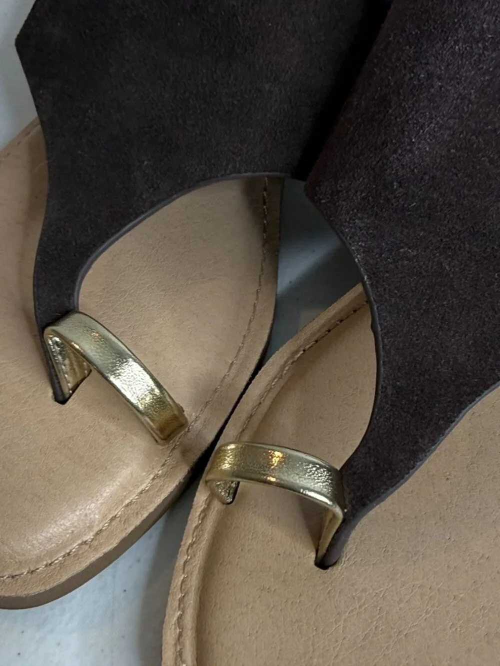 Splendid Lily Womens 6M Brown Suede Toe Ring Sandals Gold Boho Slides Minimalist